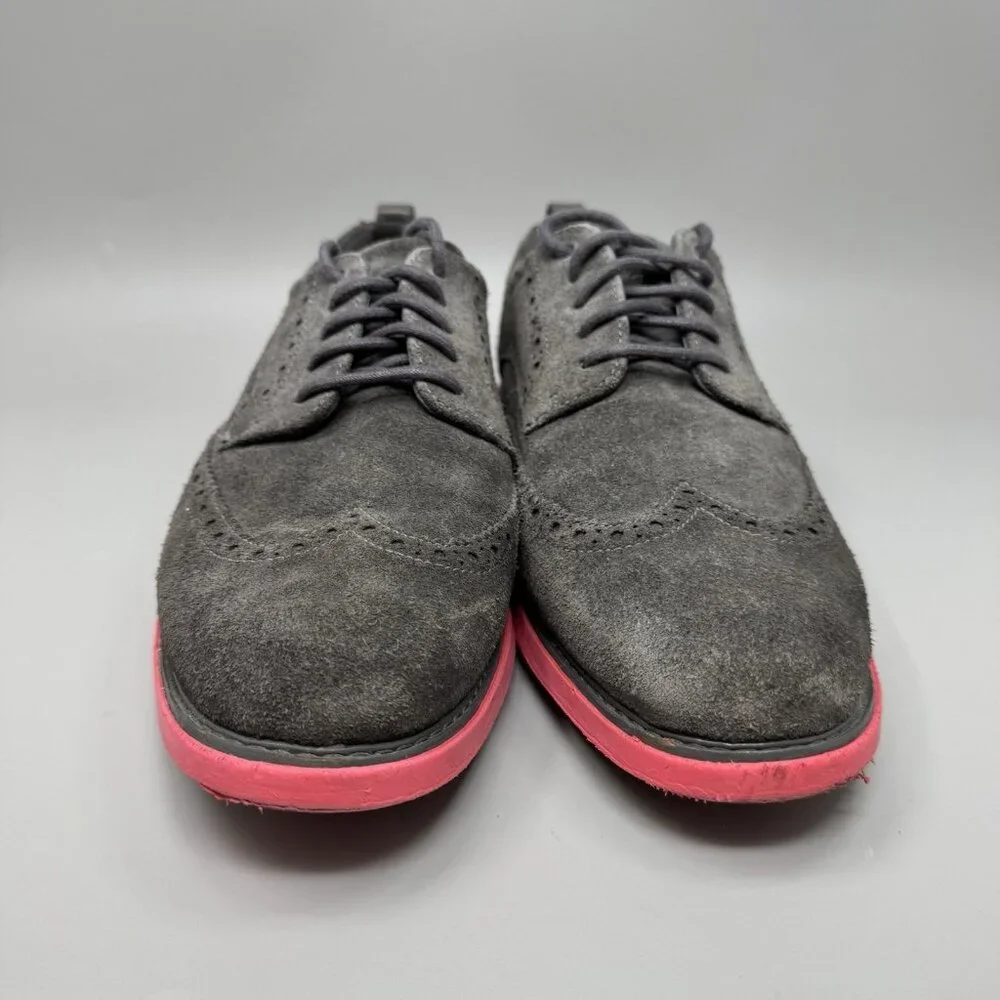 Cole Haan Grand Evolution Wingtip C26858 Shoes Suede Red Sole Mens Size 9W